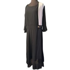 Vtg Feminine Sheer Sleeve Romantic Flowy Dress XL Modern Minimalist Ladylike